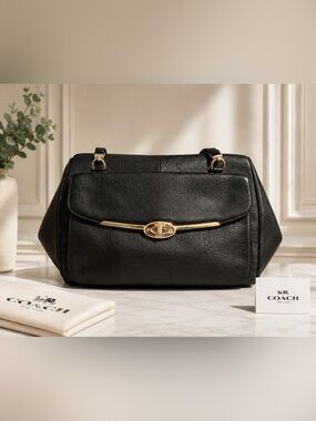 Coach Madison Madeline East/West Satchel in black pebbled leather 25166